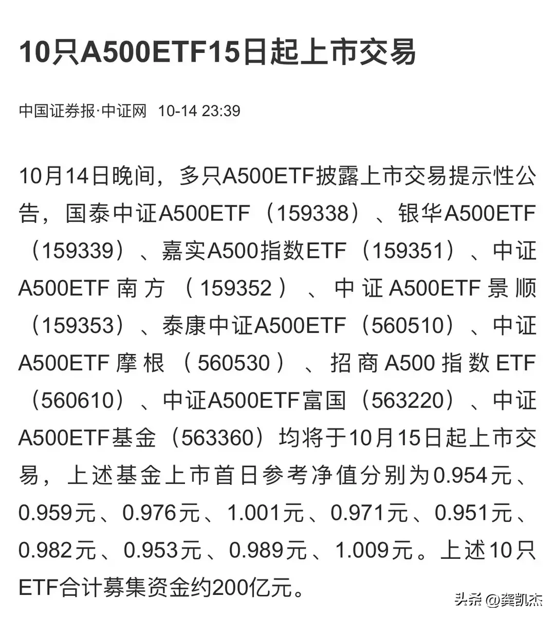 银河中证A500ETF今日上市交易
